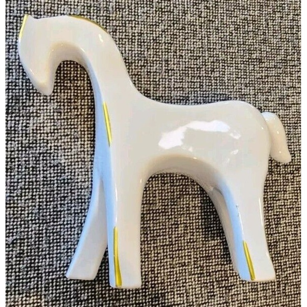 Ceramic Porcelain Modern Abstract Horse Figurine White Gold Trim